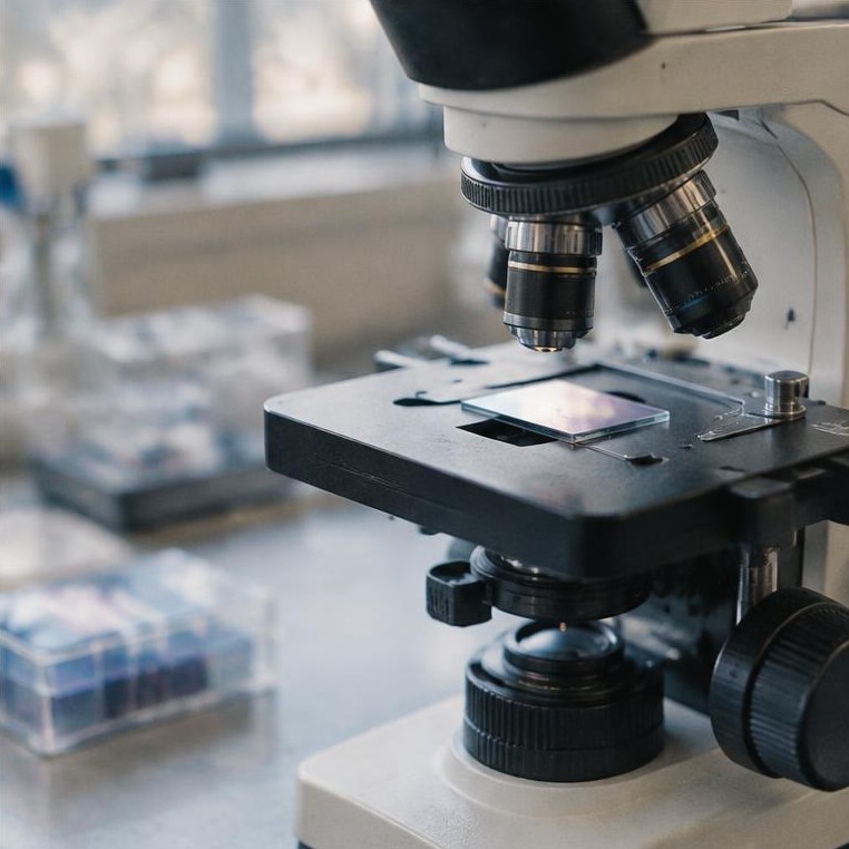 Generated illustrative placeholder: Optical microscope and prepared sample